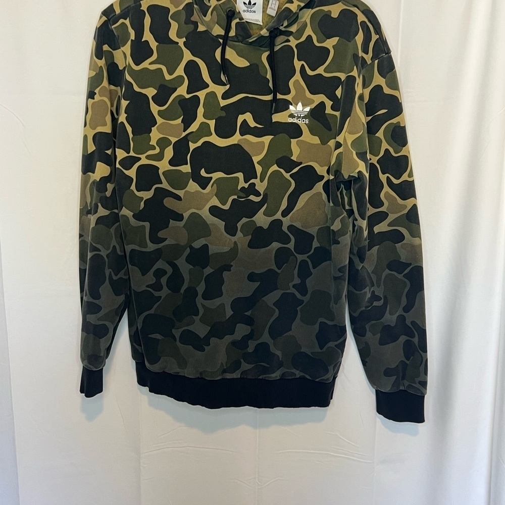 Adidas Camo Hoodie Size S Men's Green Trefoil Firebird Logo Dip Dyed